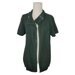Sonoma Life + Style Green Short Sleeve Knit Cardigan With Button Collar